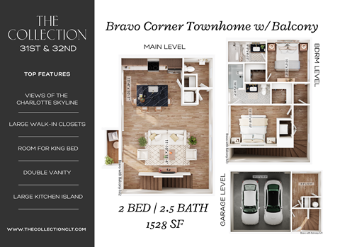 Floor plan for 2 beds, 2.5 baths, 1528 sqft